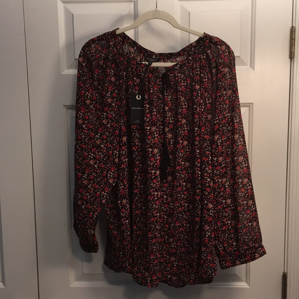 Lucky Brand Ditsy Floral Peasant Blouse 2X